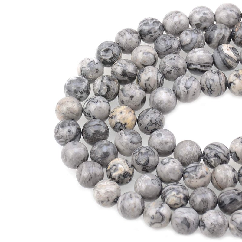 LPBeads 100PCS 8mm Natural Map Jasper Gemstone Round Loose Beads for Jewelry Making with Crystal Stretch Cord - Image 1